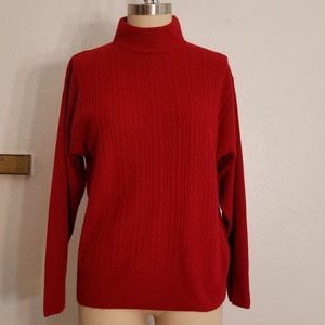 Orange Red Cable Ribbed Mock Neck Sweater Size L